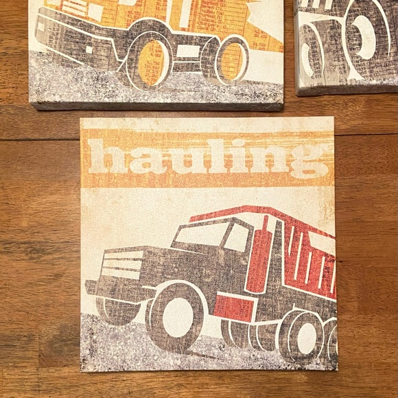 Construction Trucks Tow Lifting Haul Trucks Canvas Wall Hangings Set Of 3 - Picture 7 of 8